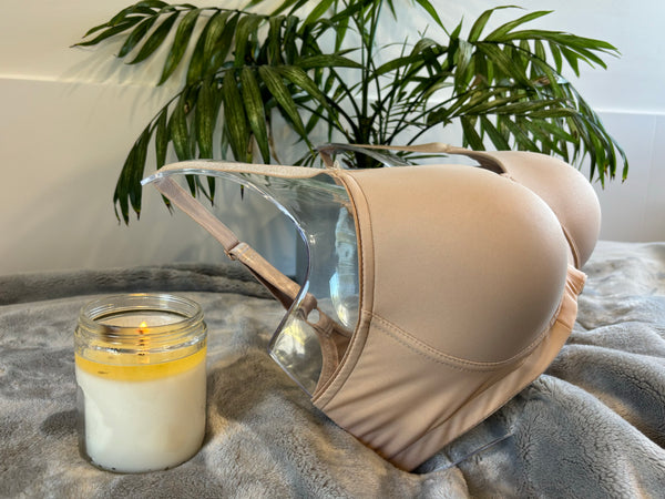 Side on picture of our wire-free mastectomy bra, Ella. Ella is a nude bra designed for comfort and support.