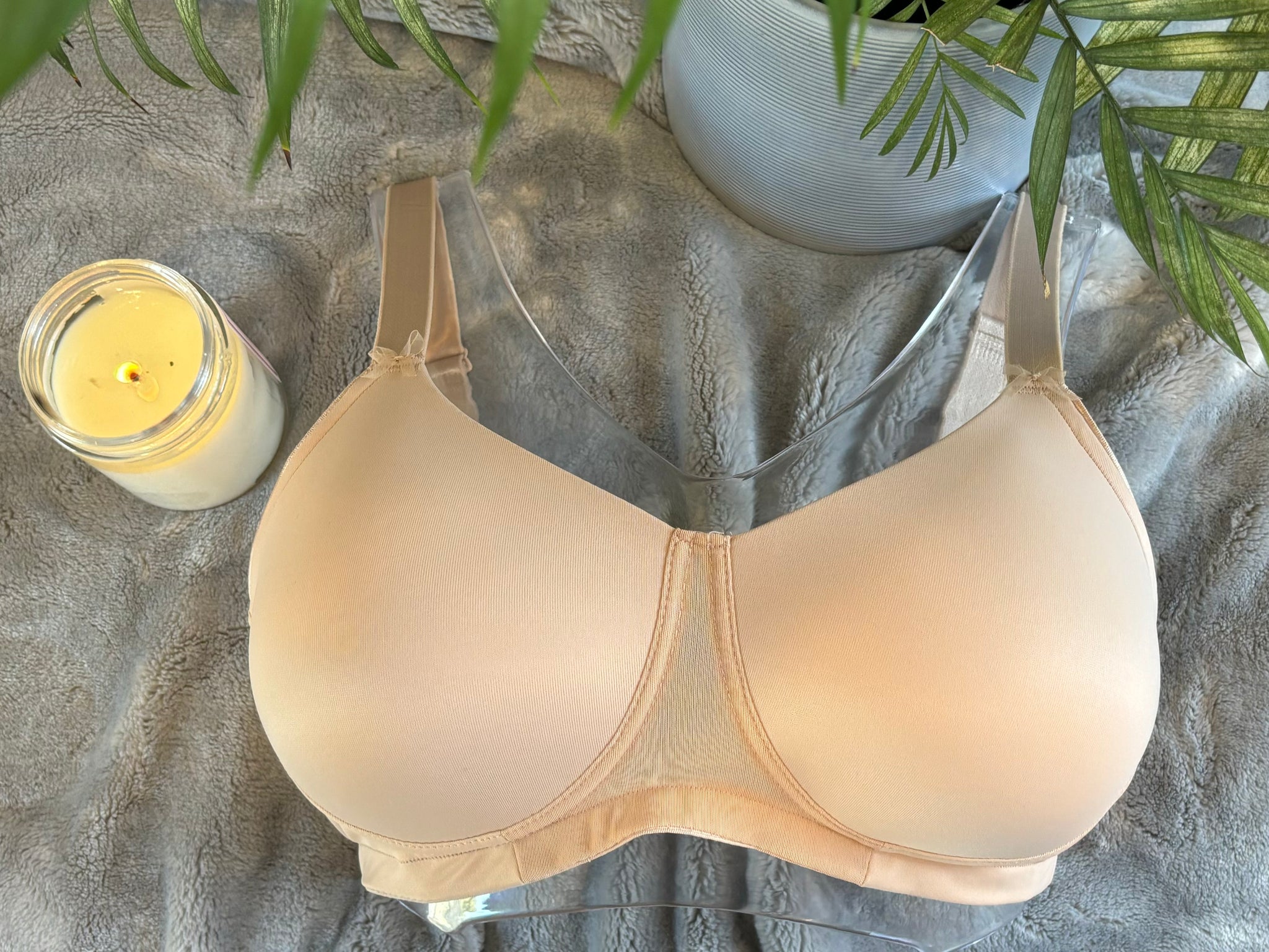 Front on picture of our wire-free mastectomy bra, Ella. Ella is a nude bra designed for comfort and support.