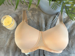 Ella Pocketed Wire-Free Mastectomy Bra in nude color displayed. Comfortable post-surgery lingerie.